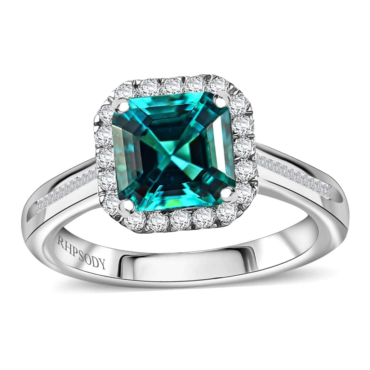 Certified & Appraised Rhapsody 950 Platinum Asscher Cut AAAA Pirineu Lagoon Tourmaline, Diamond (E-F, VS) (0.37 cts) Ring (Size 10.0) (6 g) 2.32 ctw image number 0