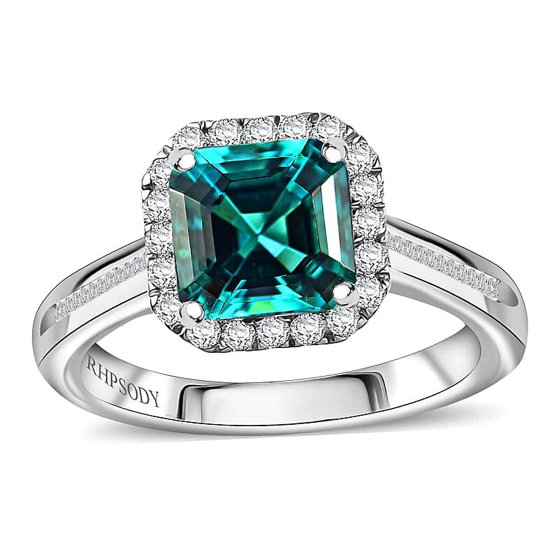 Certified & Appraised Rhapsody Asscher Cut AAAA Pirineu Lagoon Tourmaline and E-F VS Diamond 2.32 ctw Ring in 950 Platinum (Size 10.0) 6 Grams