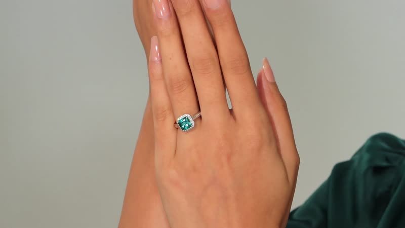 Certified & Appraised Rhapsody 950 Platinum Asscher Cut AAAA Pirineu Lagoon Tourmaline, Diamond (E-F, VS) (0.37 cts) Ring (Size 10.0) (6 g) 2.32 ctw