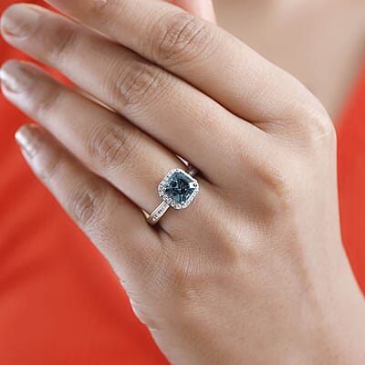 Certified & Appraised Rhapsody Asscher Cut AAAA Pirineu Lagoon Tourmaline and E-F VS Diamond 2.32 ctw Ring in 950 Platinum (Size 10.0) 6 Grams