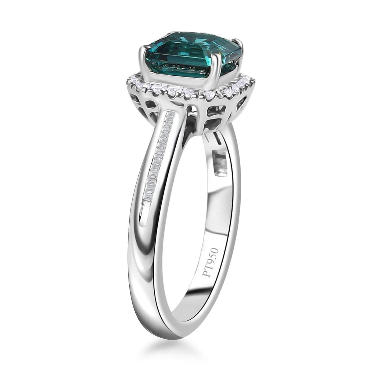 Certified & Appraised Rhapsody 950 Platinum Asscher Cut AAAA Pirineu Lagoon Tourmaline, Diamond (E-F, VS) (0.37 cts) Ring (Size 10.0) (6 g) 2.32 ctw image number 3