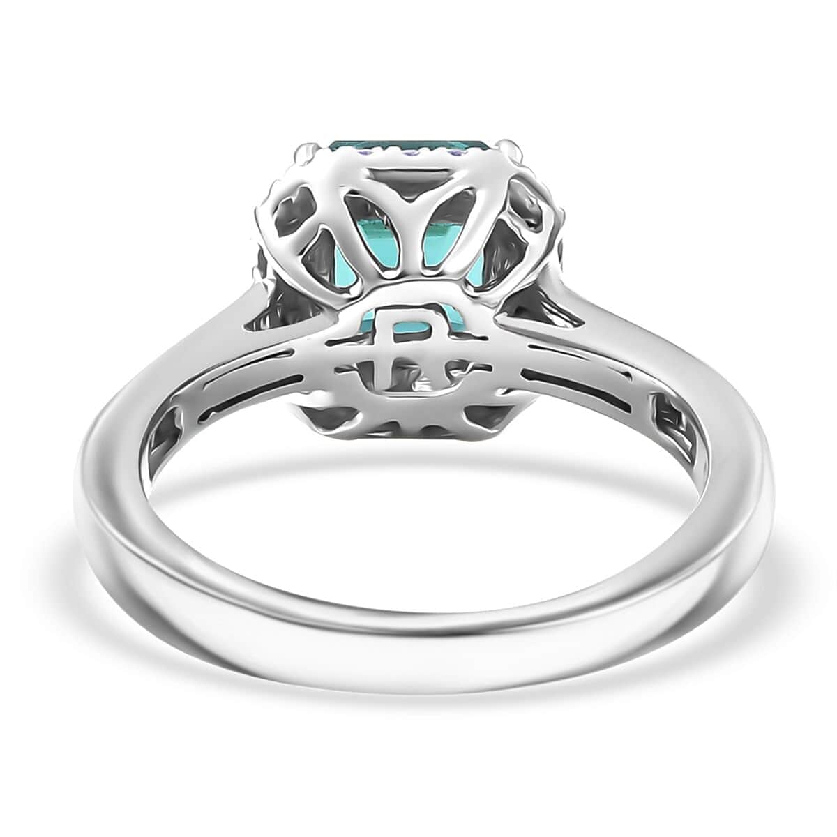 Certified & Appraised Rhapsody 950 Platinum Asscher Cut AAAA Pirineu Lagoon Tourmaline, Diamond (E-F, VS) (0.37 cts) Ring (Size 10.0) (6 g) 2.32 ctw image number 4