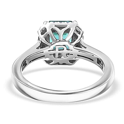 Certified & Appraised Rhapsody Asscher Cut AAAA Pirineu Lagoon Tourmaline and E-F VS Diamond 2.32 ctw Ring in 950 Platinum (Size 10.0) 6 Grams
