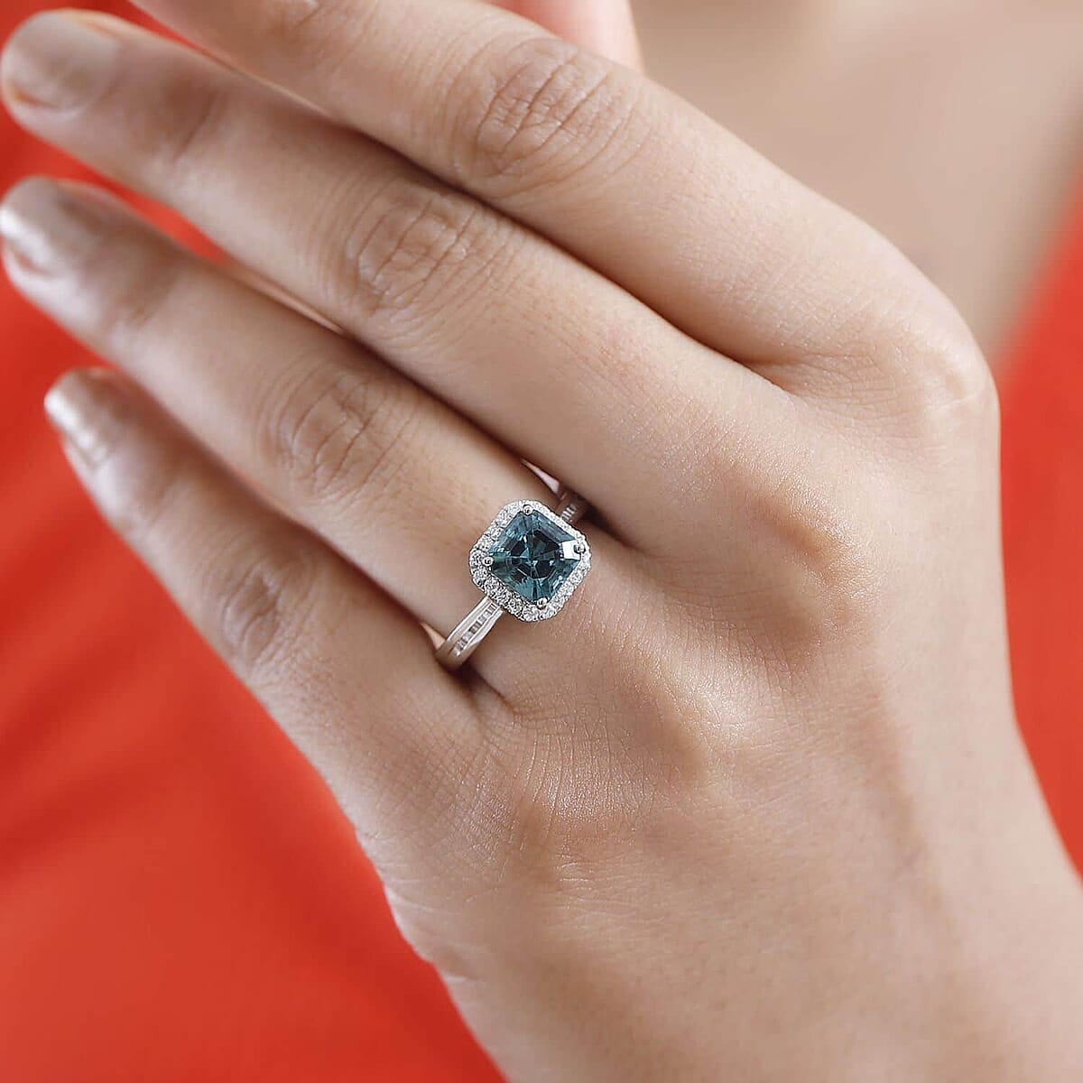 Certified & Appraised Rhapsody Asscher Cut AAAA Pirineu Lagoon Tourmaline and E-F VS Diamond 2.32 ctw Ring in 950 Platinum (Size 5.5) 6 Grams image number 2