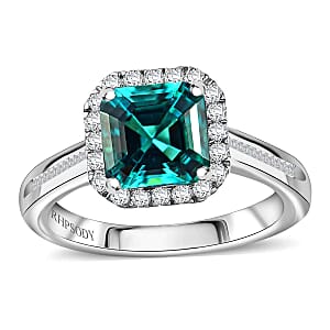 Certified & Appraised Rhapsody Asscher Cut AAAA Pirineu Lagoon Tourmaline and E-F VS Diamond 2.32 ctw Ring in 950 Platinum (Size 7.5) 6 Grams
