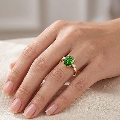 Certified & Appraised Luxoro 10K Yellow Gold AAA Chrome Diopside and Diamond (G-H, I2) (0.15 cts) Ring (Size 12.0) (Del. in 7-10 Days) 2.75 ctw