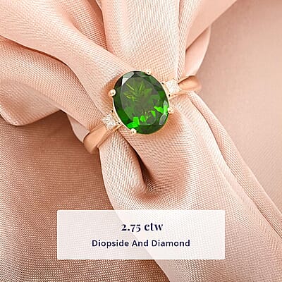 Certified & Appraised Luxoro 10K Yellow Gold AAA Chrome Diopside and Diamond (G-H, I2) (0.15 cts) Ring (Size 5.0) (Del. in 7-10 Days) 2.75 ctw
