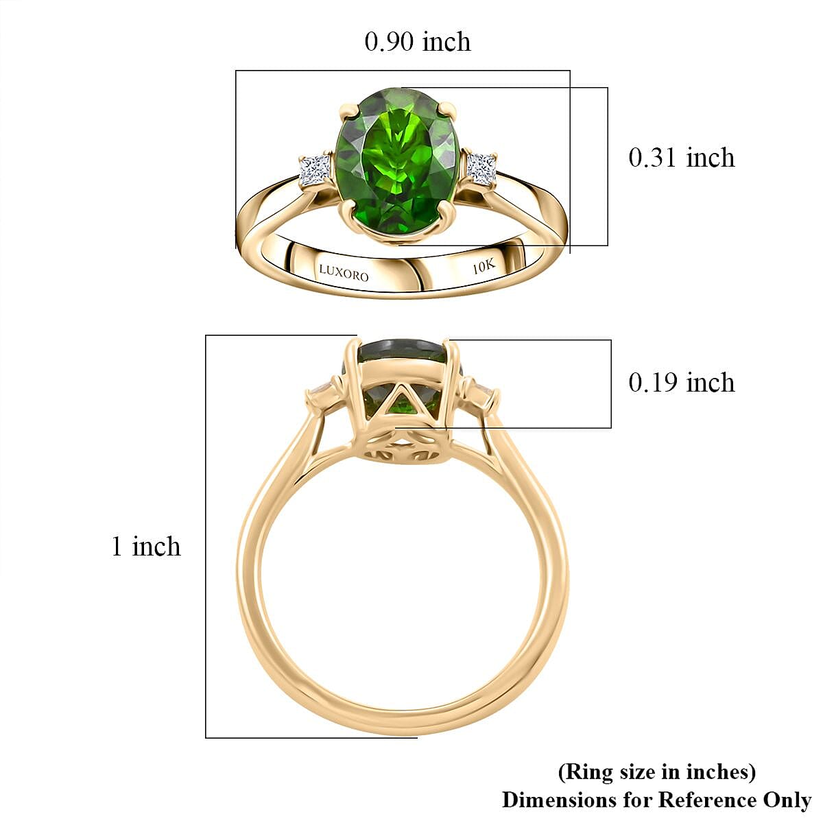 Certified & Appraised Luxoro AAA Chrome Diopside and G-H I2 Diamond 2.75 ctw Ring in 10K Yellow Gold (Size 6.0) image number 5