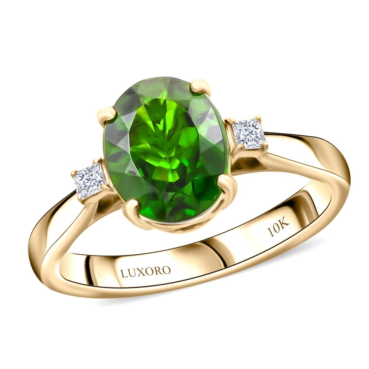 Certified & Appraised Luxoro AAA Chrome Diopside and G-H I2 Diamond 2.75 ctw Ring in 10K Yellow Gold (Size 9.0) (Del. in 7-10 Days) image number 0