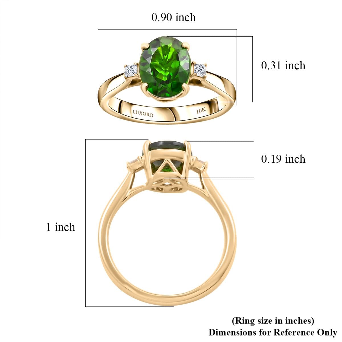 Certified & Appraised Luxoro AAA Chrome Diopside and G-H I2 Diamond 2.75 ctw Ring in 10K Yellow Gold (Size 9.0) (Del. in 7-10 Days) image number 5