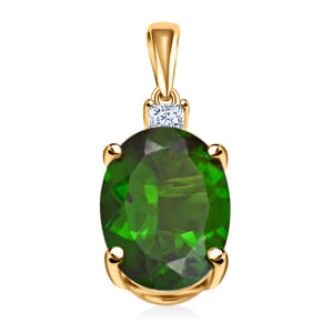 Certified & Appraised Luxoro AAA Chrome Diopside and G-H I2 Diamond 2.65 ctw Pendant in 10K Yellow Gold