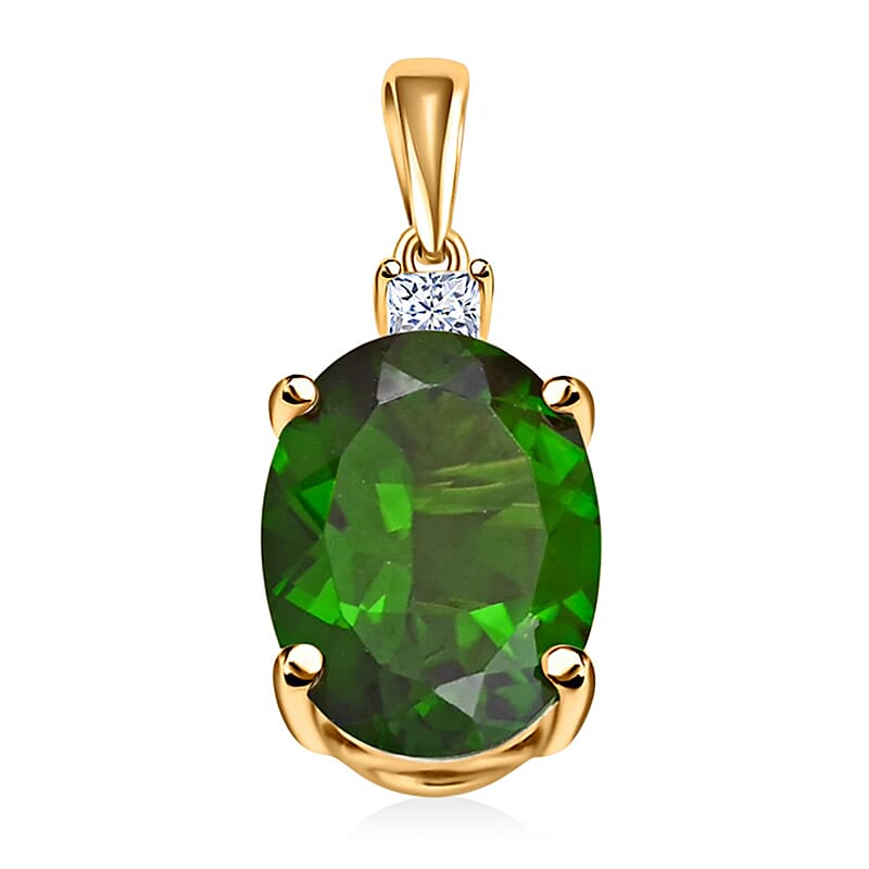 Certified & Appraised Luxoro 10K Yellow Gold AAA Chrome Diopside, Diamond (G-H, I2) Pendant 10k rope chain 18 inch 2.65 ctw