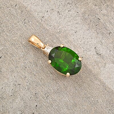 Certified & Appraised Luxoro 10K Yellow Gold AAA Chrome Diopside, Diamond (G-H, I2) Pendant 10k rope chain 18 inch 2.65 ctw