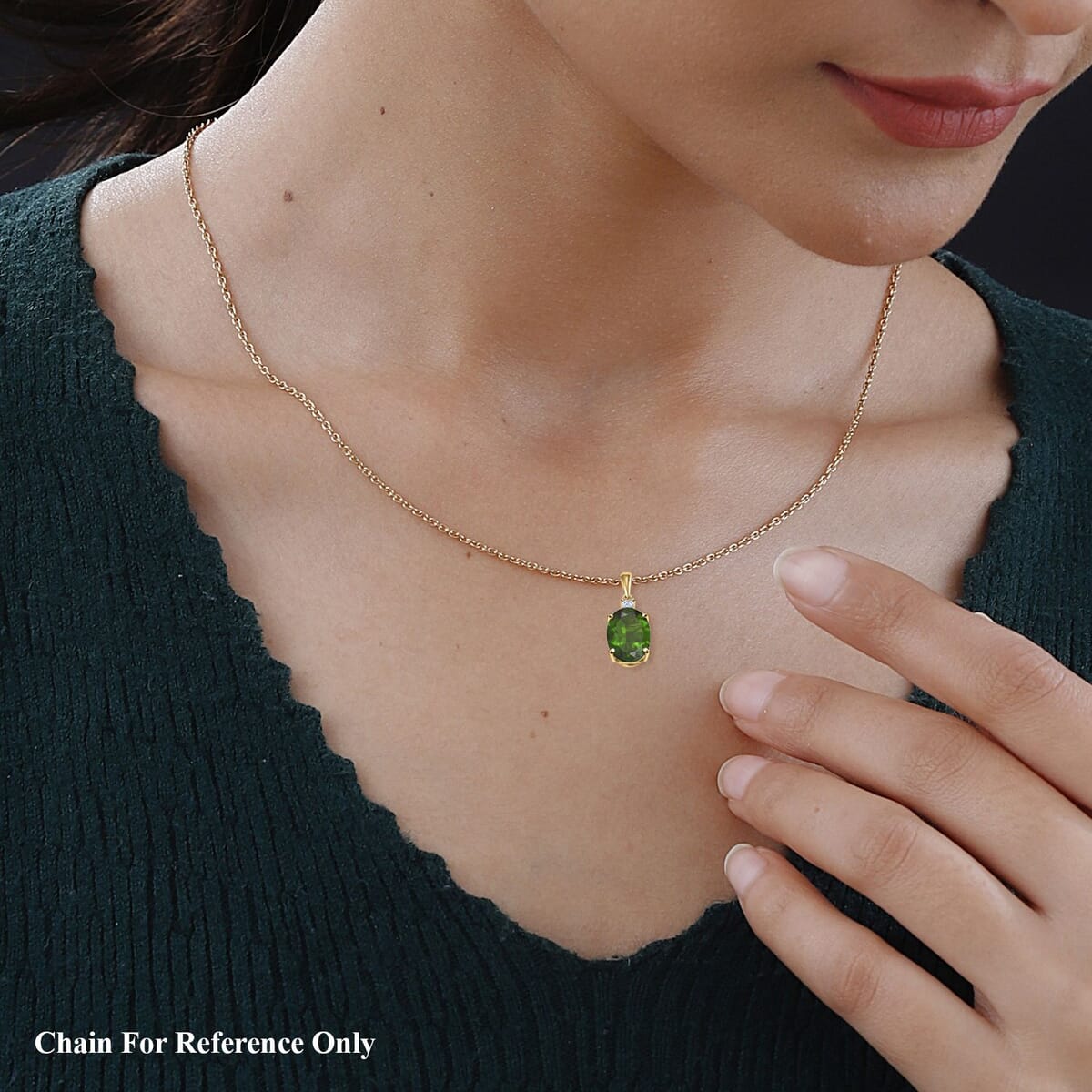 Certified & Appraised Luxoro 10K Yellow Gold AAA Chrome Diopside, Diamond (G-H, I2) Pendant without Chain 2.65 ctw image number 2
