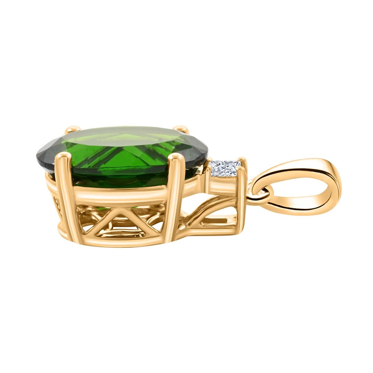 Certified & Appraised Luxoro 10K Yellow Gold AAA Chrome Diopside, Diamond (G-H, I2) Pendant without Chain 2.65 ctw image number 3