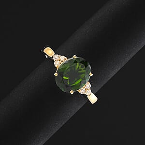 Certified & Appraised Luxoro AAA Chrome Diopside and G-H I2 Diamond 3.75 ctw Ring in 10K Yellow Gold (Size 10.0)