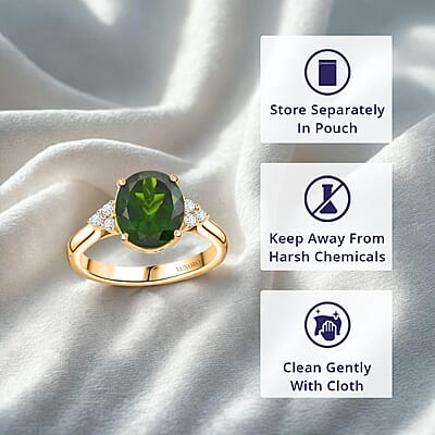 Certified & Appraised Luxoro 10K Yellow Gold AAA Chrome Diopside, Diamond (G-H, I2) (0.17 cts) Ring (Size 12.0) 3.75 ctw