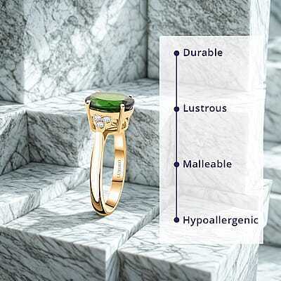 Certified & Appraised Luxoro 10K Yellow Gold AAA Chrome Diopside, Diamond (G-H, I2) (0.17 cts) Ring (Size 5.0) 3.75 ctw