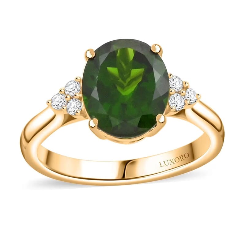Certified & Appraised Luxoro AAA Chrome Diopside and Diamond G-H I2 3.75 ctw Ring in 10K Yellow Gold (Size 6.5)