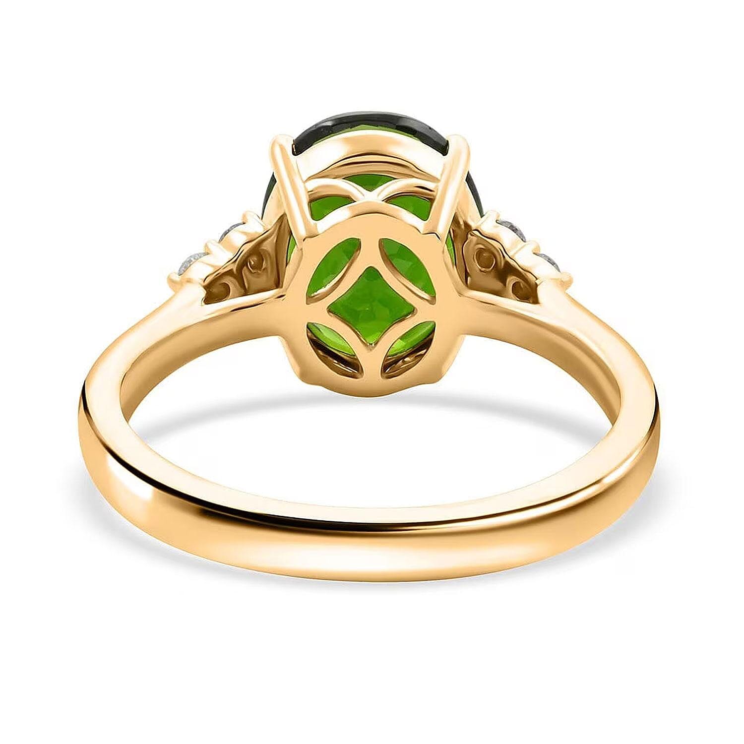 Certified & Appraised Luxoro AAA Chrome Diopside and Diamond G-H I2 3.75 ctw Ring in 10K Yellow Gold (Size 6.5)