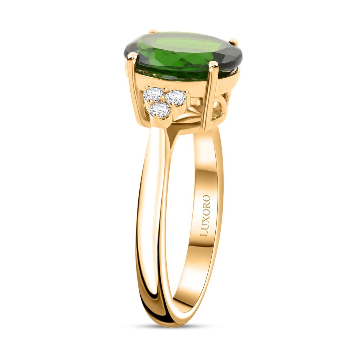 Certified & Appraised Luxoro AAA Chrome Diopside and G-H I2 Diamond 3.75 ctw Ring in 10K Yellow Gold (Size 8.0) image number 3