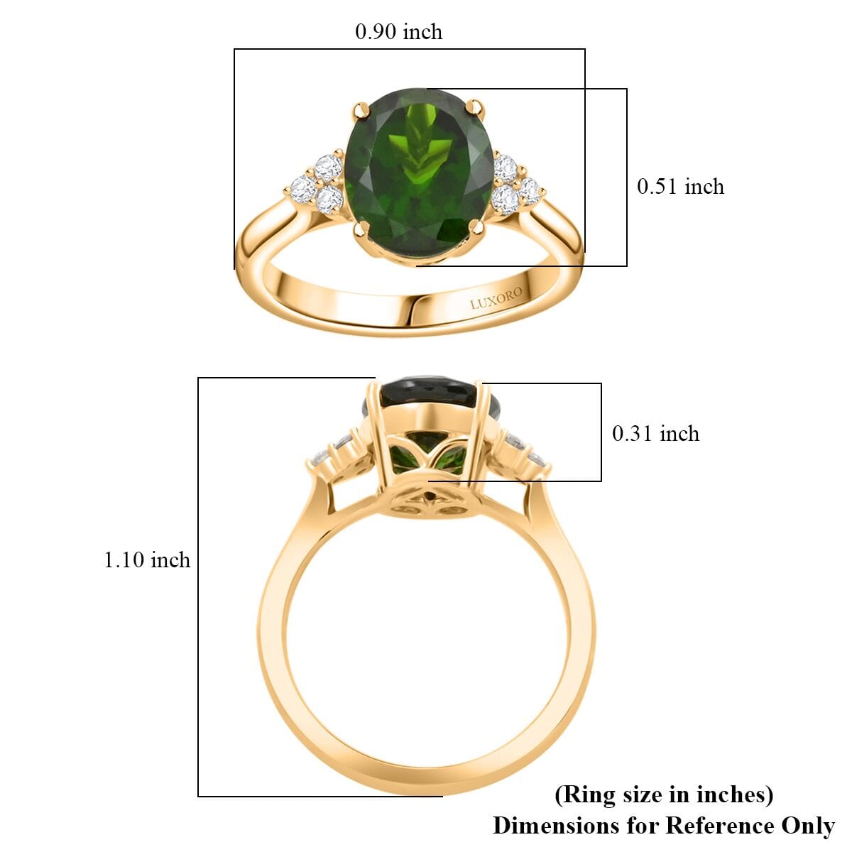 Certified & Appraised Luxoro AAA Chrome Diopside and G-H I2 Diamond 3.75 ctw Ring in 10K Yellow Gold (Size 8.0) image number 5