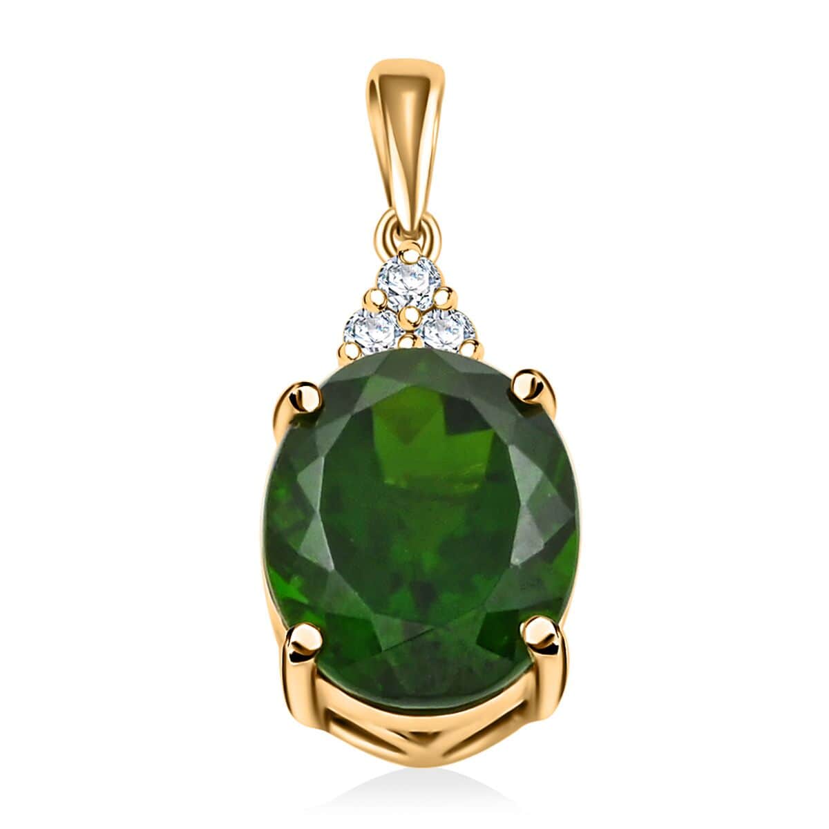 Certified & Appraised Luxoro AAA Chrome Diopside and G-H I2 Diamond 3.70 ctw Pendant in 10K Yellow Gold image number 0