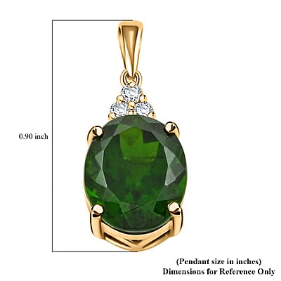 Luxoro AAA Chrome Diopside and G-H I2 Diamond 3.70 ctw Pendant without Chain in 10K Yellow Gold
