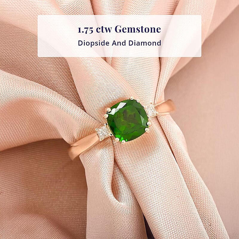 Certified and Appraised Luxoro 10K Yellow Gold AAA Chrome Diopside, Diamond (G-H, I2) Ring (Size 10.5) 1.75 ctw