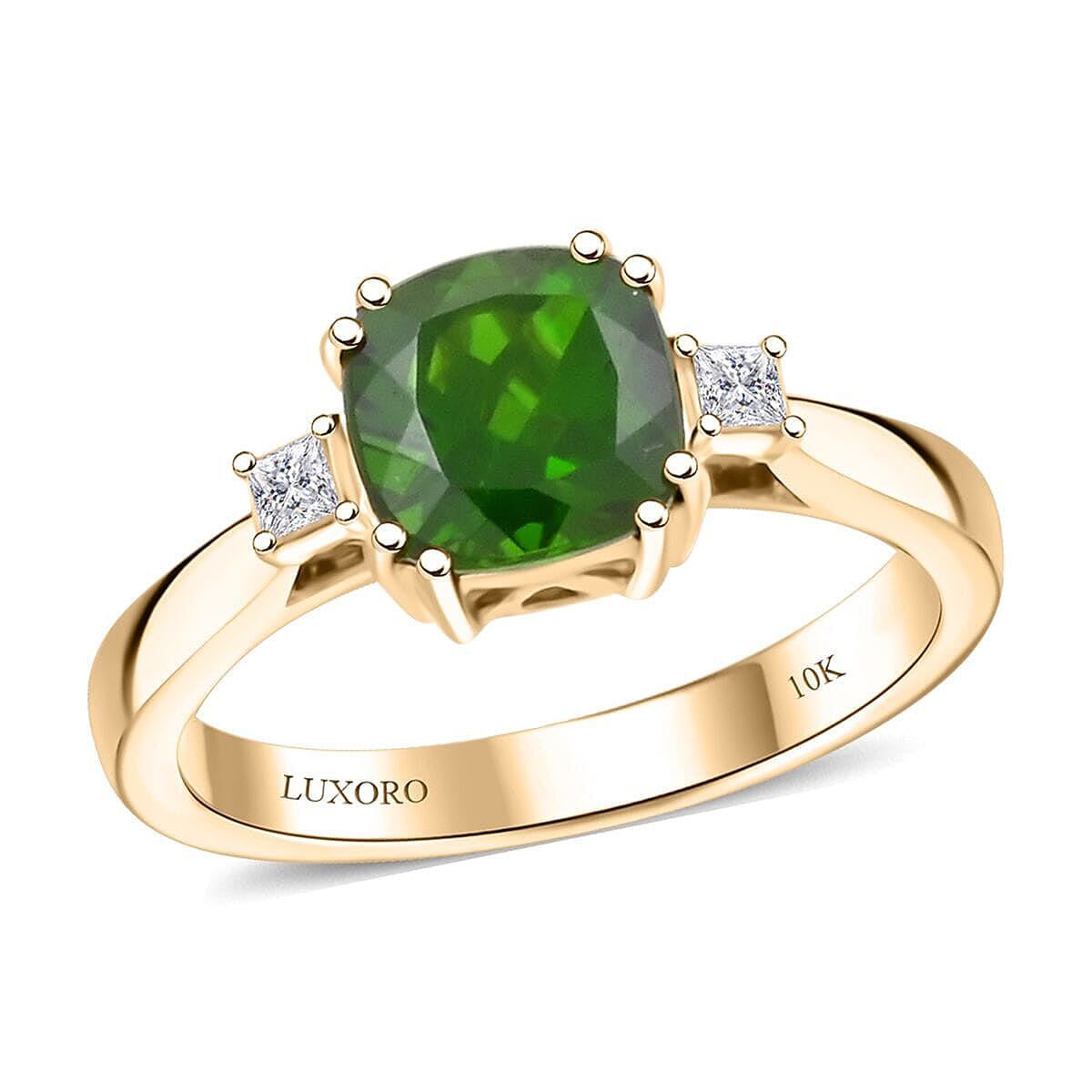Certified & Appraised Luxoro AAA Chrome Diopside and G-H I2 Diamond 1.75 ctw Ring in 10K Yellow Gold (Size 6.0) image number 0