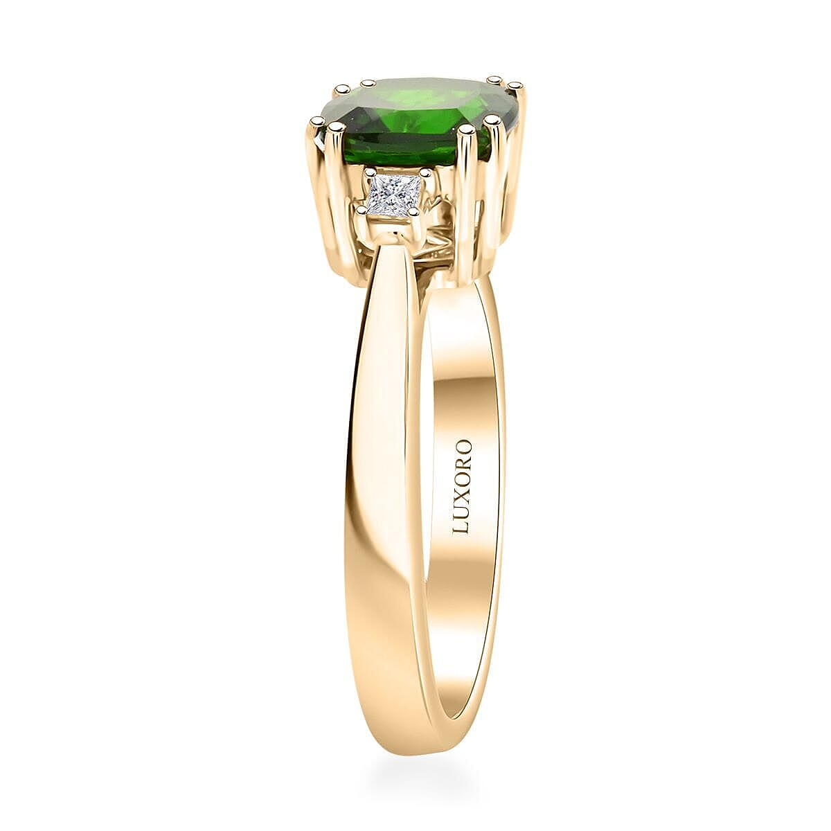 Certified & Appraised Luxoro AAA Chrome Diopside and G-H I2 Diamond 1.75 ctw Ring in 10K Yellow Gold (Size 6.0) image number 3