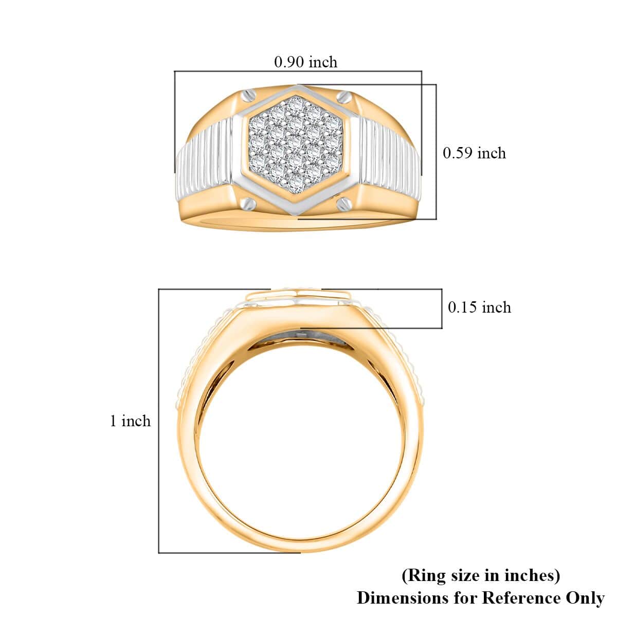 Diamond 0.50 ctw Men's Ring in 14K YG and Platinum Over Sterling Silver (Size 10.5) image number 4