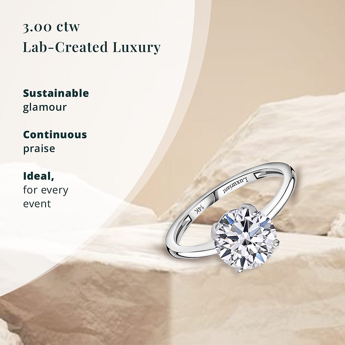 SGL Certified Luxuriant Lab Grown Diamond VS 3.00 ctw Ring in 14K White Gold (Size 10.0) image number 2