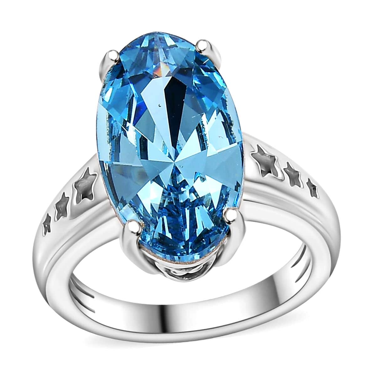 J Francis Embellished with Aquamarine Crystal by Swarovski Stars in Sky Ring in Rhodium Over Sterling Silver (Size 10.0) image number 0