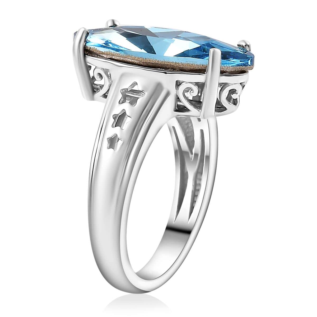 J Francis Embellished with Aquamarine Crystal by Swarovski Stars in Sky Ring in Rhodium Over Sterling Silver (Size 10.0) image number 3