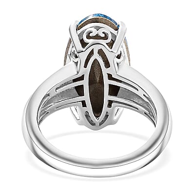 J Francis Embellished with Aquamarine Crystal by Swarovski Stars in Sky Ring in Rhodium Over Sterling Silver (Size 10.0)