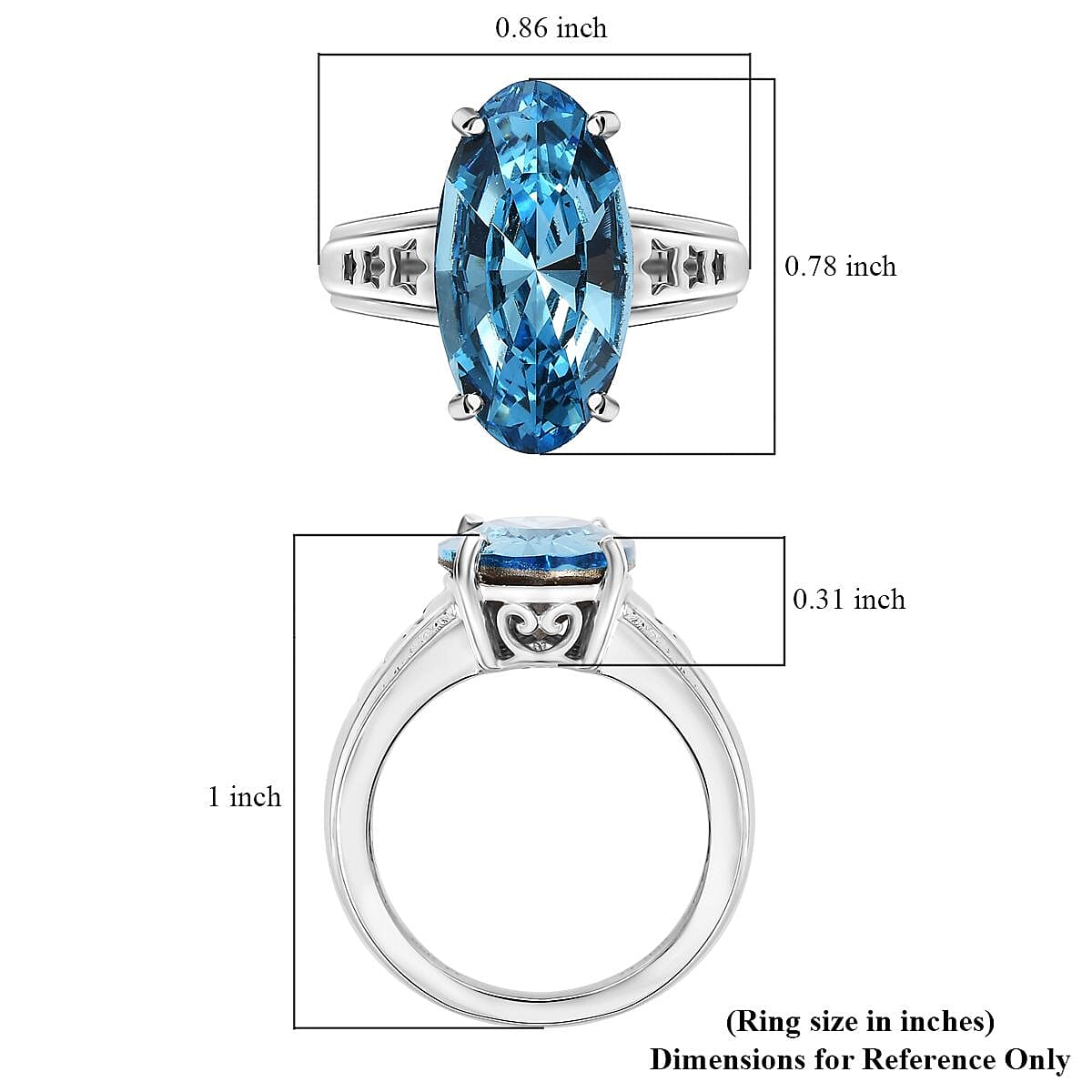 J Francis Embellished with Aquamarine Crystal by Swarovski Stars in Sky Ring in Rhodium Over Sterling Silver (Size 10.0)