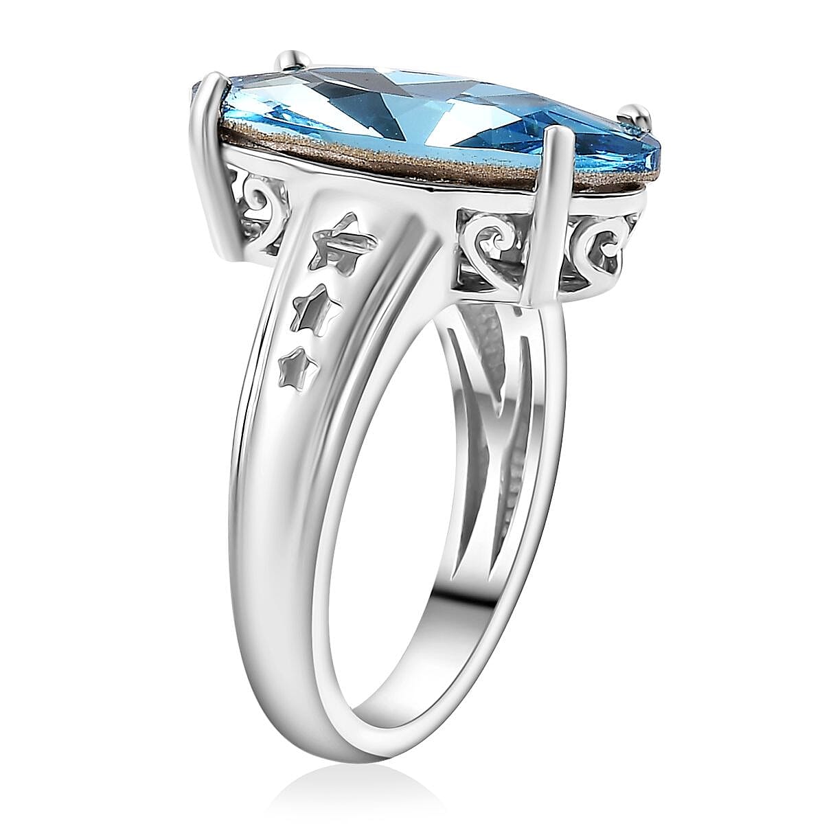 J Francis Embellished with Aquamarine Crystal by Swarovski Stars in Sky Ring in Rhodium Over Sterling Silver (Size 5.0) image number 3