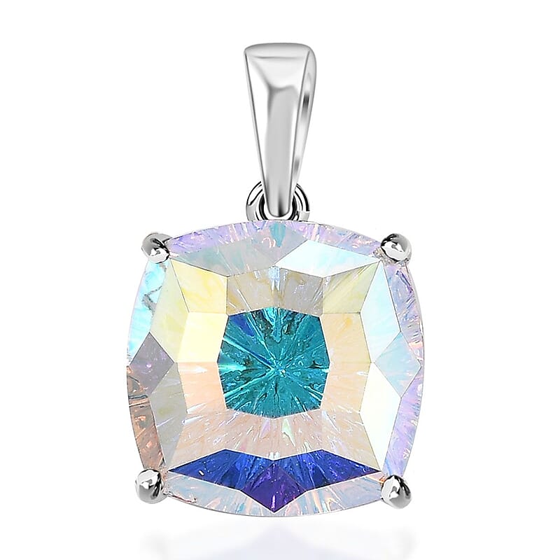 J Francis Embellished with Aurora Borealis Crystal by Swarovski Solitaire Pendant without Chain in Rhodium Over Sterling Silver