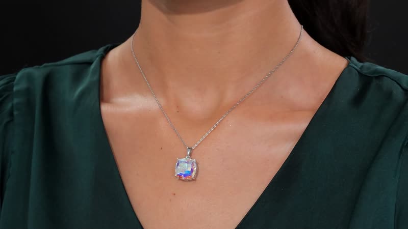 J Francis Embellished with Aurora Borealis Crystal by Swarovski Pendant in Rhodium Over Sterling Silver
