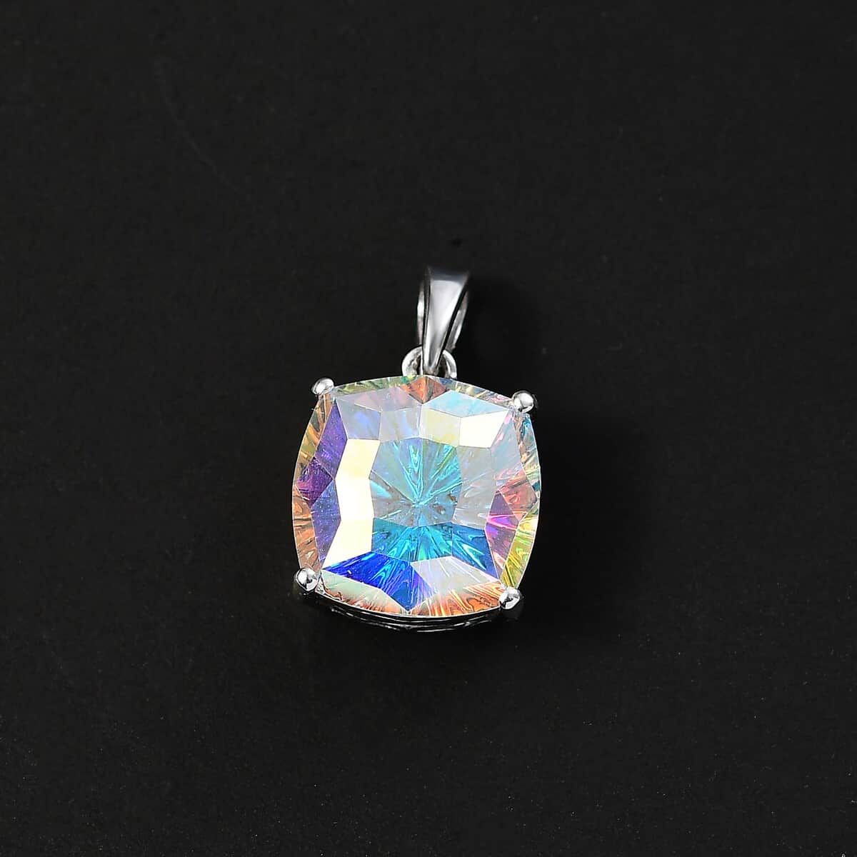 J Francis Embellished with Aurora Borealis Crystal by Swarovski Solitaire Pendant in Rhodium Over Sterling Silver image number 1