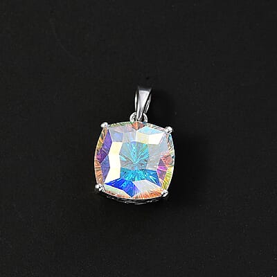 J Francis Embellished with Aurora Borealis Crystal by Swarovski Solitaire Pendant without Chain in Rhodium Over Sterling Silver