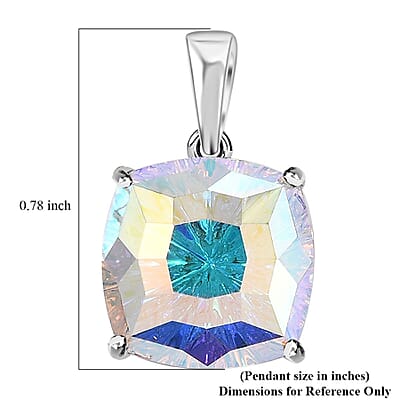 J Francis Embellished with Aurora Borealis Crystal by Swarovski Solitaire Pendant without Chain in Rhodium Over Sterling Silver