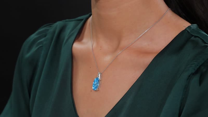 J Francis Embellished with Aquamarine Color Crystal by Swarovski Stars in Sky Pendant in Rhodium Over Sterling Silver