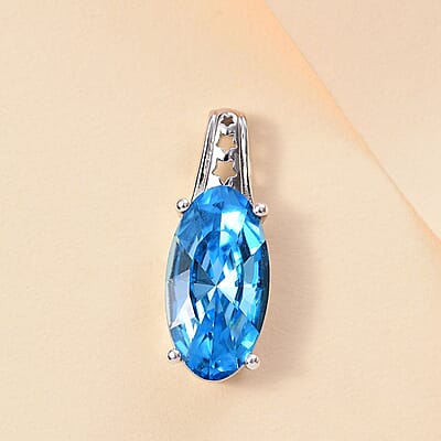 J Francis Embellished with Aquamarine Color Crystal by Swarovski Stars in Sky Pendant in Rhodium Over Sterling Silver