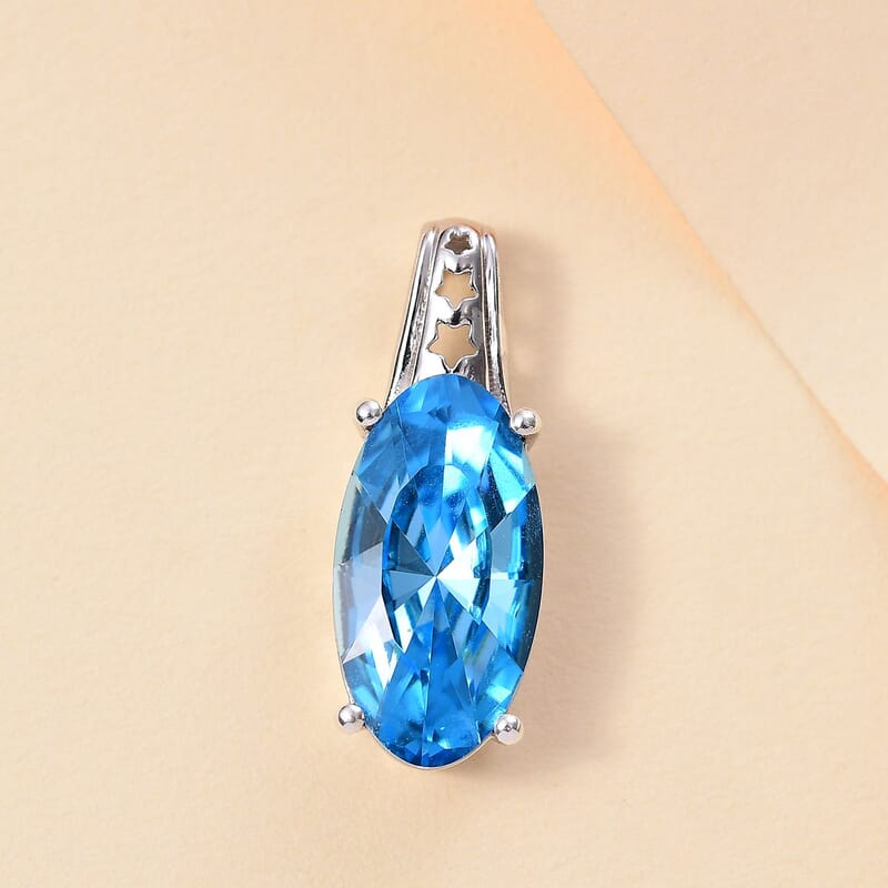 J Francis Embellished with Aquamarine Color Crystal by Swarovski Stars in Sky Pendant in Rhodium Over Sterling Silver