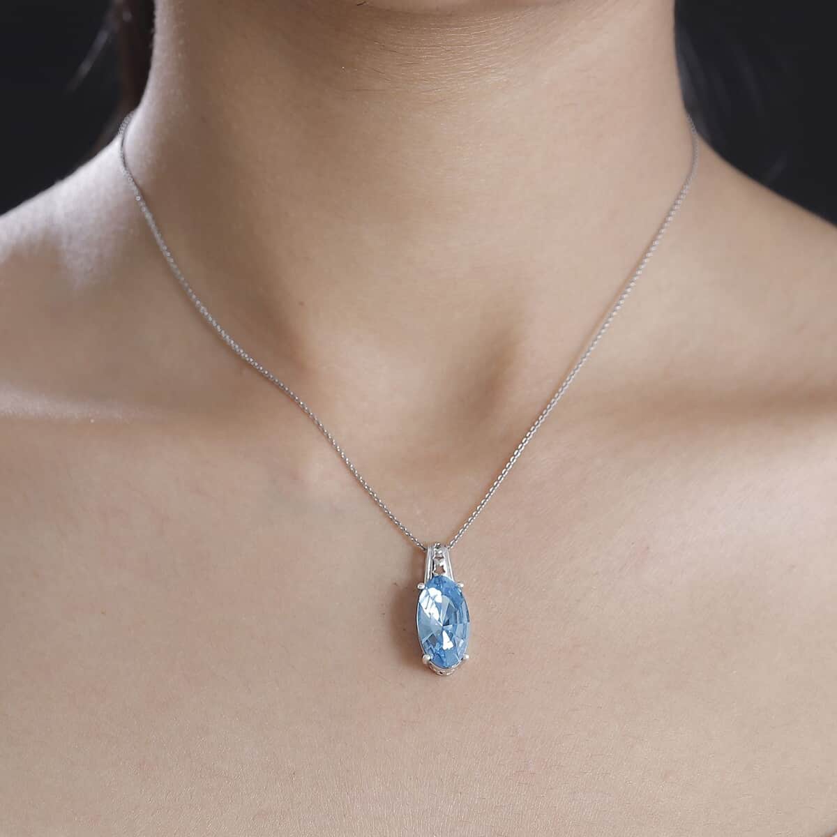 J Francis Embellished with Aquamarine Color Crystal by Swarovski Stars in Sky Pendant in Rhodium Over Sterling Silver image number 2