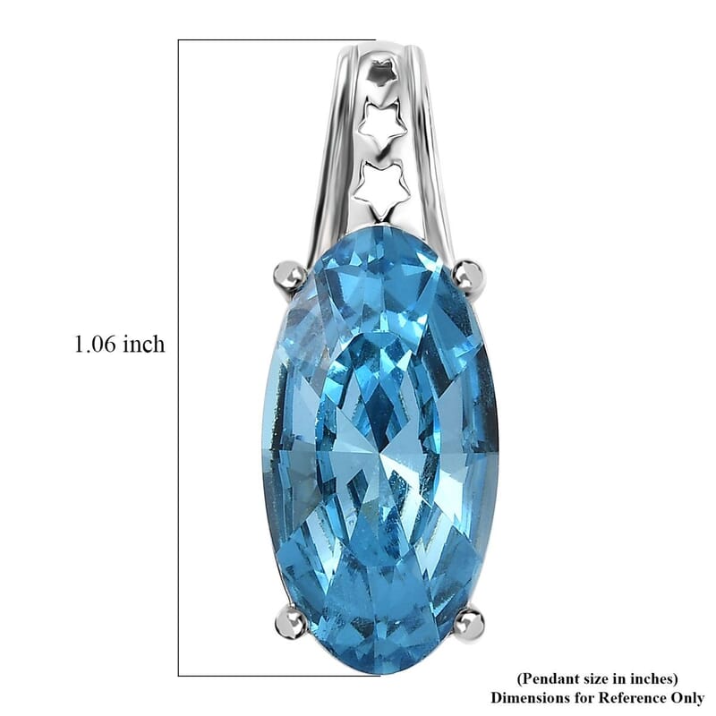 J Francis Embellished with Aquamarine Color Crystal by Swarovski Stars in Sky Pendant in Rhodium Over Sterling Silver