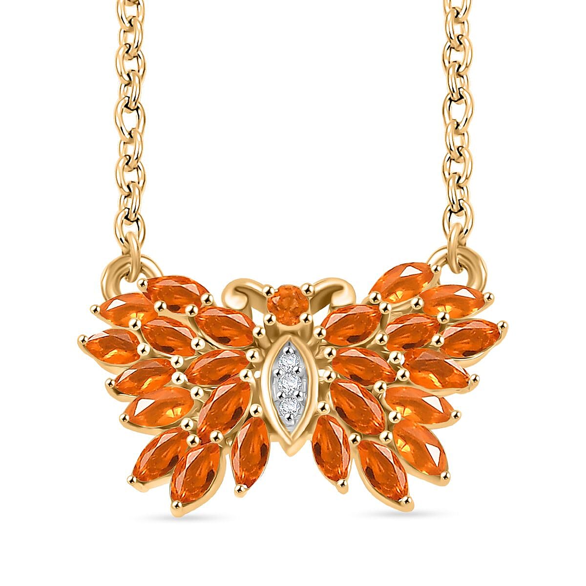 Fire Opal and White Zircon 2.05 ctw Cluster Necklace in 18K Vermeil Yellow Gold Over Sterling Silver 18 Inches