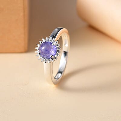 Tanzanite and Moissanite 1.70 ctw Ring in Sterling Silver (Size 11.5)